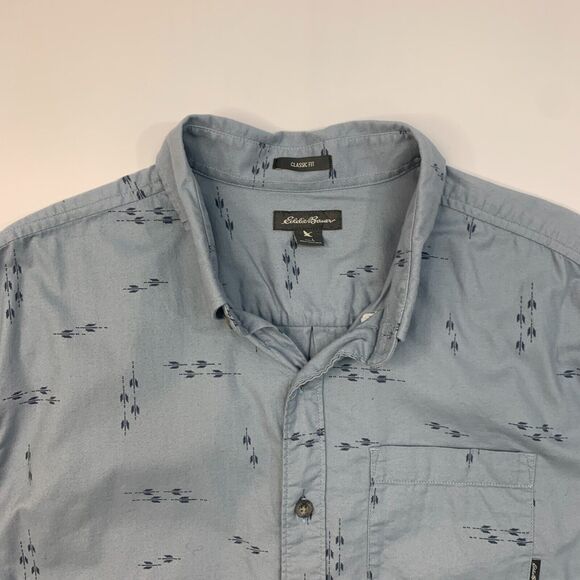 Eddie Bauer Shirt Mens L Large Iron Blue Button Down Classic Fit Printed Cotton - Picture 5 of 13